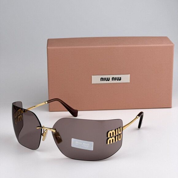 NEW Miu Miu MU54YS 5AK06I RUNWAY Gold Purple Brown Wraparound Women Sunglasses main image 12
